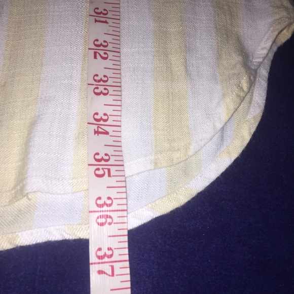 Sharagano Front Button Shirt Dress Sz 10 3/4 Sleeves Tie Yellow White - Picture 8 of 10